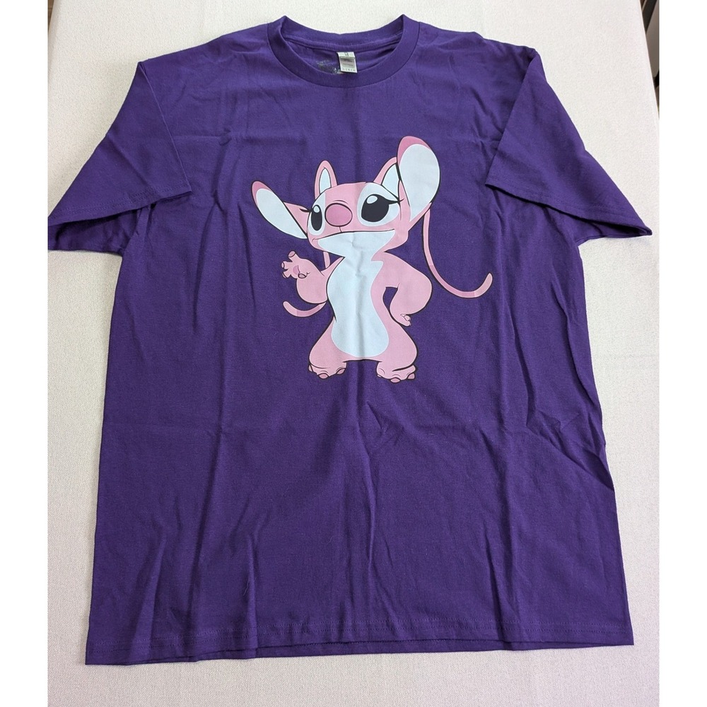 Gildan T-Shirt Unisex Large Purple Excellent Disney Lilo & Stitch Angel Graphic